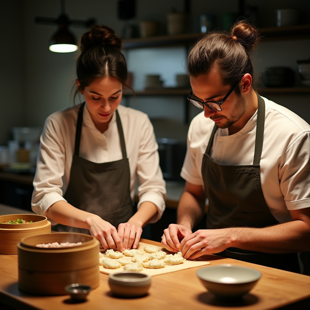 Partecipanti che preparano ramen e sushi durante una lezione di cucina giapponese