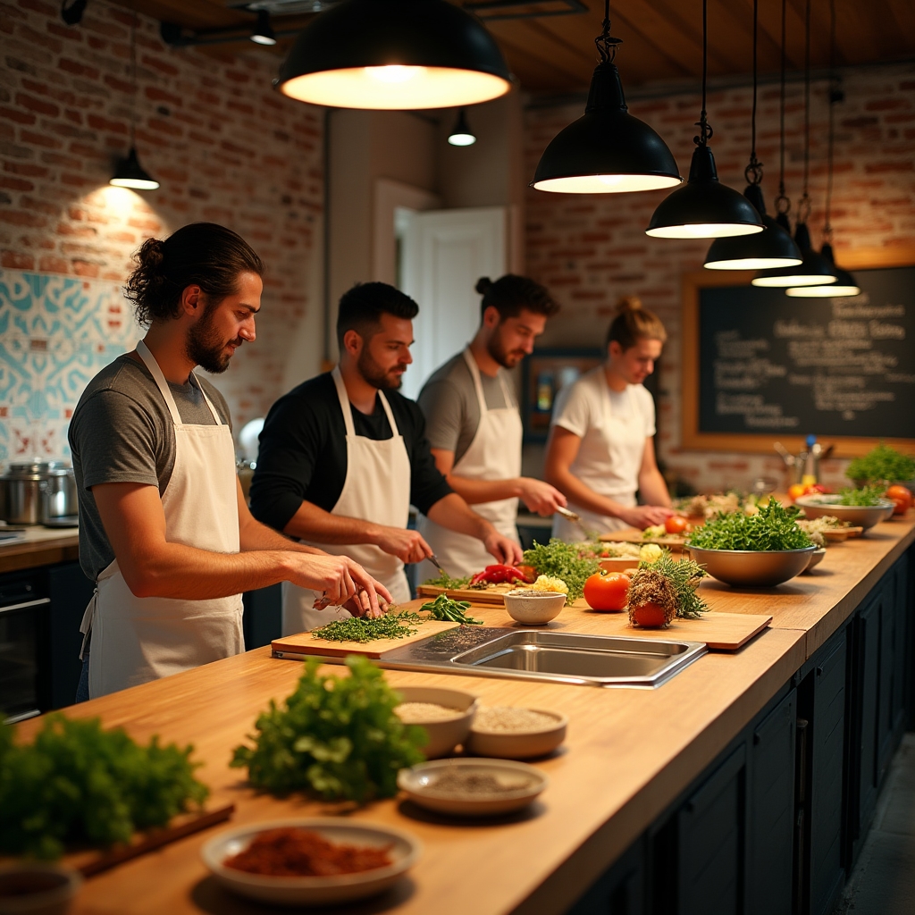 Partecipanti al laboratorio di cucina internazionale di Forinmorx a Genova